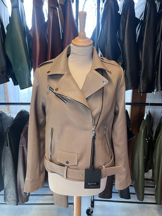 Perfecto beige cuir véritable