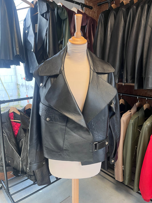 Veste en cuir véritable noir