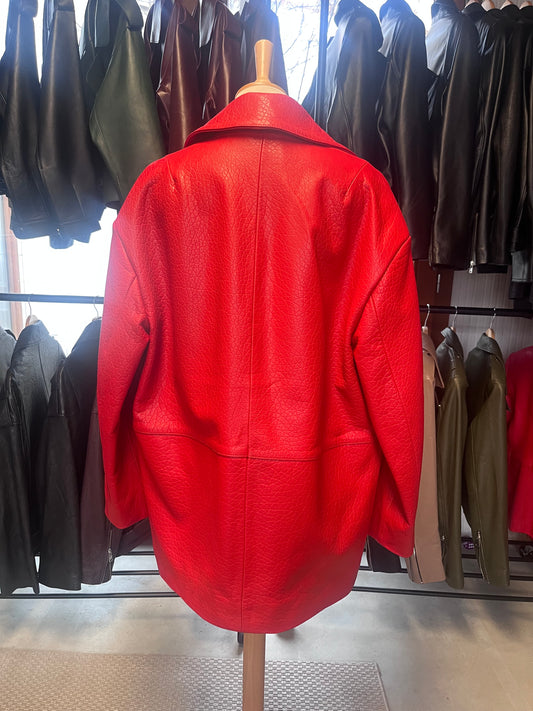 Chemise rouge oversize en cuir véritable d’agneau
